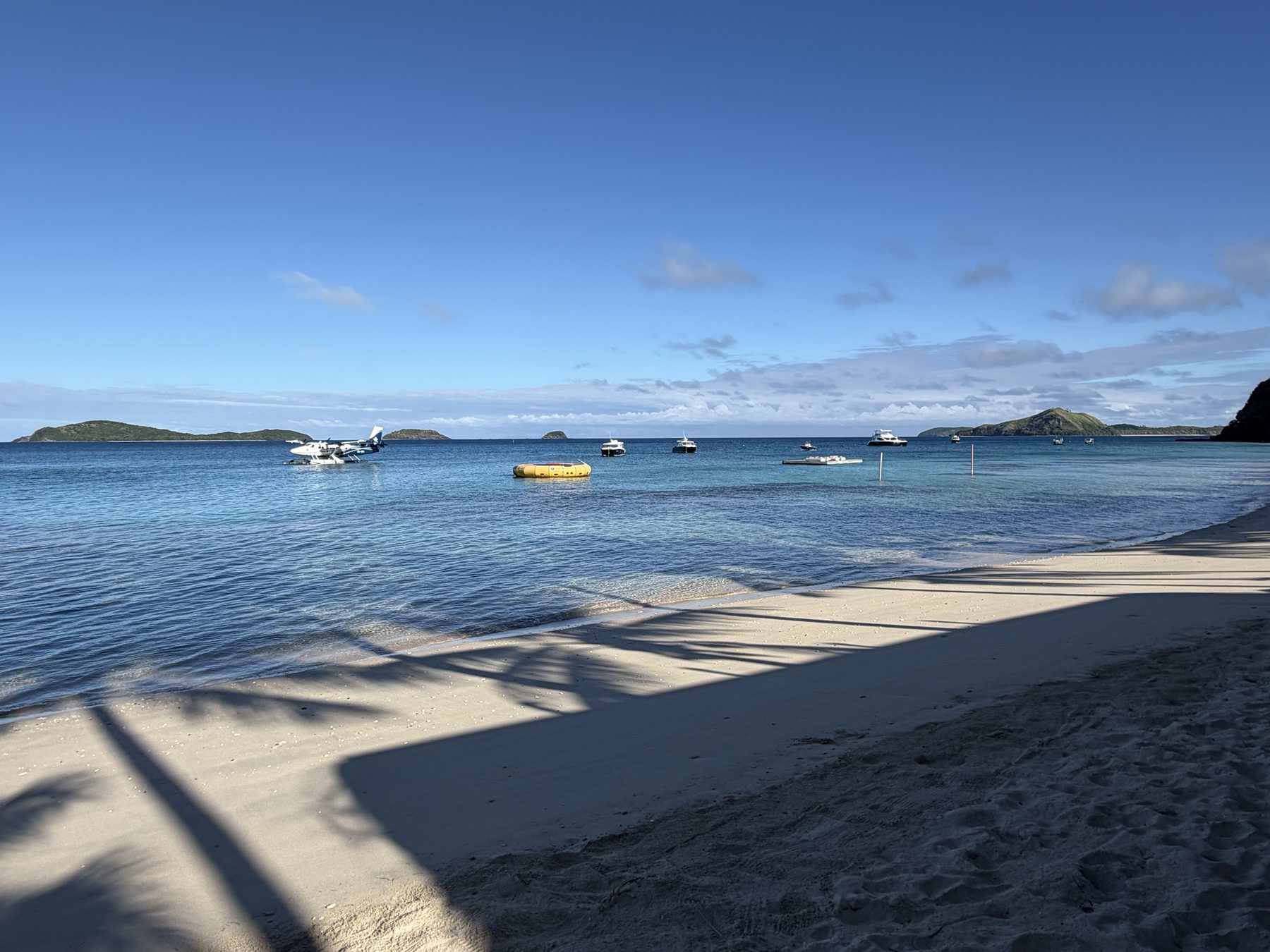 The lagoon, with the floating trampoline moored offshore.