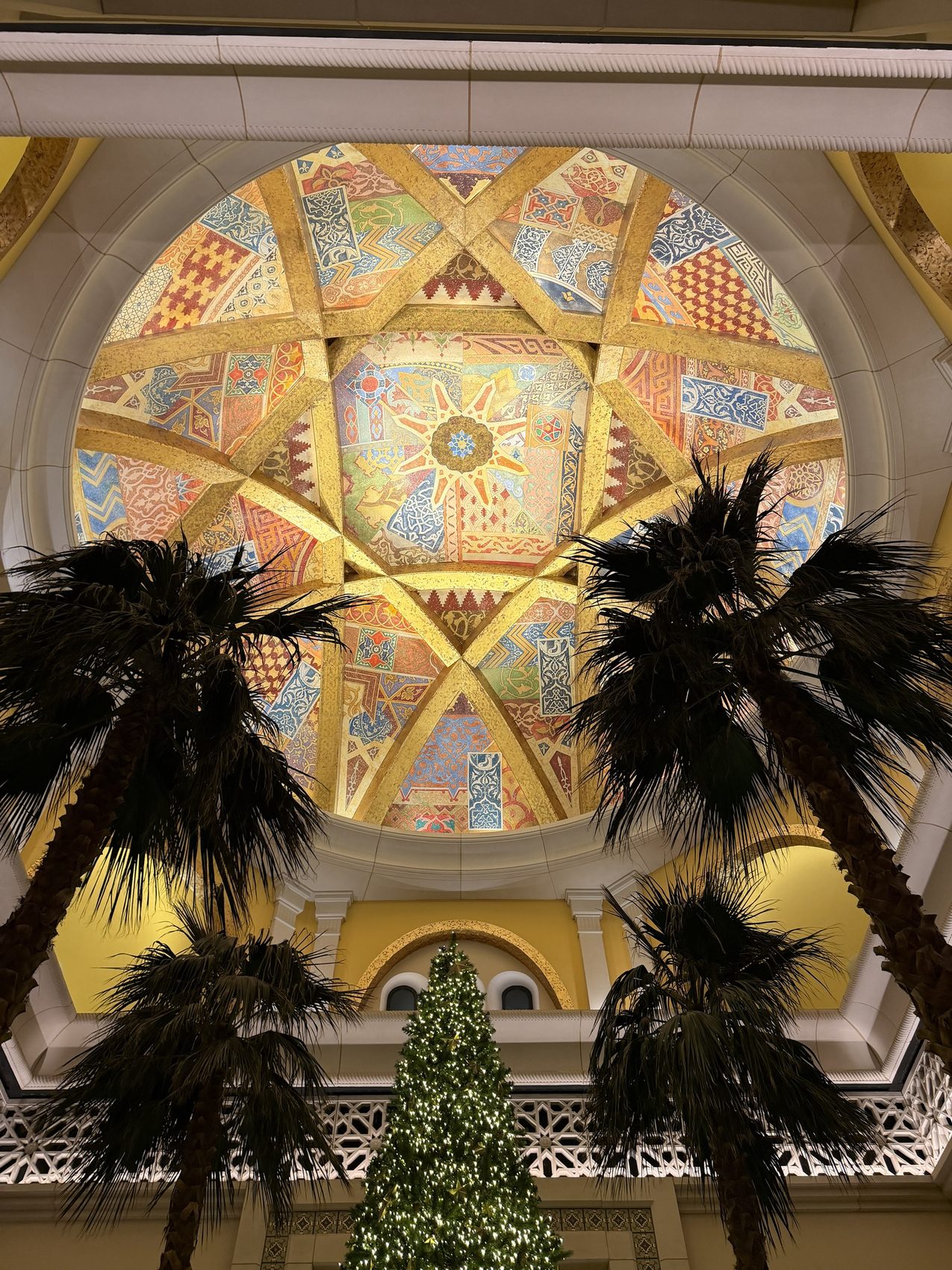 The dome at the Royal Mirage, decorated for the holidays.